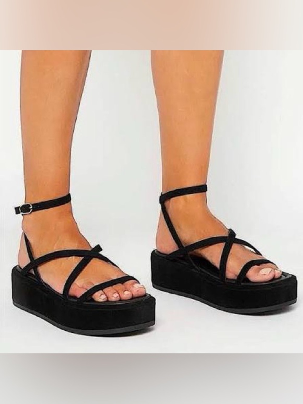 Stuart Weitzman Black suede leather SUMMERLIFT FLATFORM SANDAL size 5.5 in EUC
